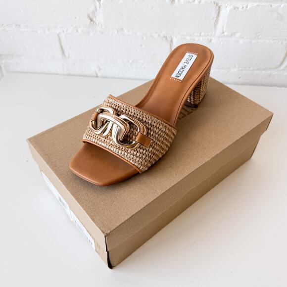 Steve Madden Santana Raffia Block Heels Mules Sandals 8 - Picture 6 of 6